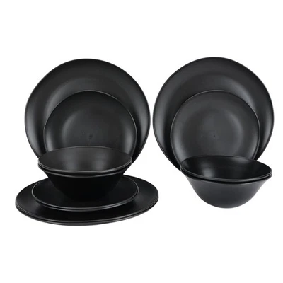 Mainstays Black 12-Piece Eco-Friendly Recycled Plastic Dinnerware Set - Image 1 of 4