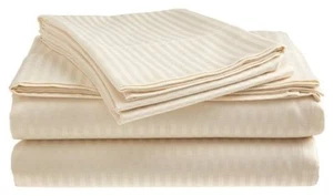 Juego de sábanas a rayas Dobby Dobby 100 % algodón satén talla queen beige - Imagen 1 de 3