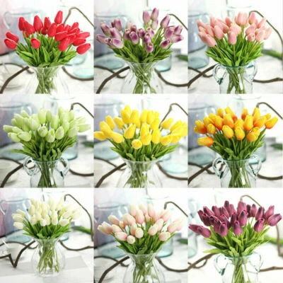 10-40pcs Artificial Fake Flower Real Touch Tulips Bouquet Home Bridal Wedding - image 1 of 4