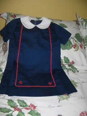 Винтажный 1950-х / 60-х годов школьница платье темно-синий Rick стойка Питер Пэн воротник Cari - Изображение 1 из 4