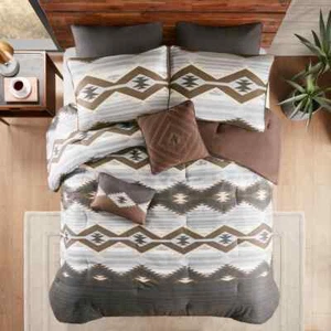 NEW! ~ COZY WESTERN SOUTHWEST LOG CABIN LODGE GREY BROWN COUNTRY COMFORTER SET - Picture 1 of 4