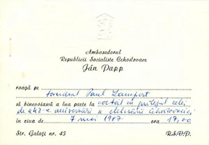 Romania, 1987, Vintage Gala Reception Invitation - Embassy of Czechoslovakia - Picture 1 of 1