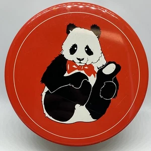 VINTAGE VALLEYBROOK FARMS Mambos Metal Tin Panda Bears Red White Black 6.5" - Picture 1 of 9