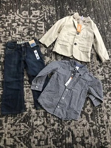 Boys New Tags $110 Gymboree Size 4 Outfit Dress Shirt Jeans Linen Jacket 3pc Lot - Picture 1 of 12