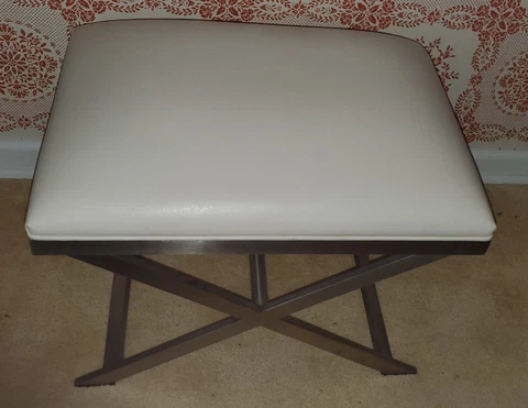 Ethan Allen Xanadu Leather & Brushed Steel Art Deco Radius Bench Cover