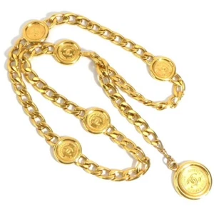 CHANEL Necklace Belt Chain AUTH Coco Mark Vintage Rare Coin Medal Swing Ken GP - Picture 1 of 24