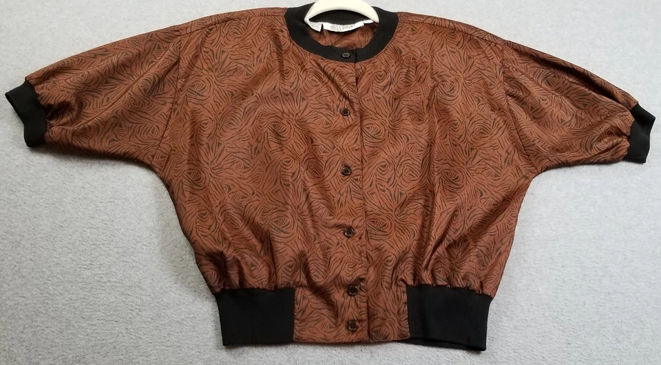 Vintage JOSEPHINE Top Women’s Small S Brown Black Swirls Abstract Short Sleeves - Image 1 of 4