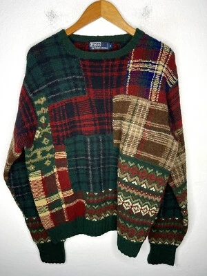 Polo Ralph Lauren Medium Holiday Sweater Patchwork Tweed Gents Sportsman Outdoor - Image 1 of 4