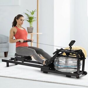 VILOBOS Water Rowing Machine Steel Rower Exercise Cardio Training Home Gym + LCD