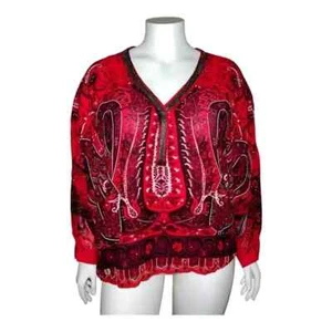 Lane Bryant Women's Red & Black Paisley Embellished Sheer Blouse Sz 14/16 NWT - Picture 1 of 8