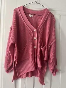 POL Women’s Pink Knit Button Down 3/4 Sleeve Sweater With Pockets Size Small