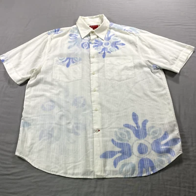 VINTAGE Guess Shirt Adult Large White Blue Button Up Hawaiian Beach Camp Mens - Image 1 of 4