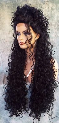 26" X-LARGO ENCAJE FRONTAL PROFUNDO PARTE C ALTO CALOR SEGURO PELUCA COLOR #1 SEXY 1116 NUEVO Foto 1 de 4