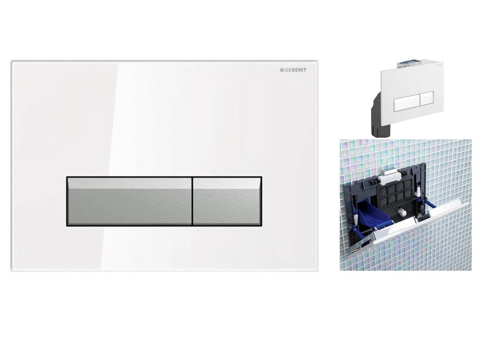 Geberit Sigma40 Glass Dual Flush Plate With Odour Extraction White 115.600.SI.1 - Image 1 of 1