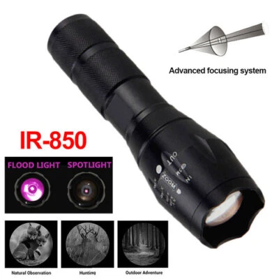 Linterna LED Zoom IR 850/940nm Iluminador Infrarrojo Visión Nocturna Antorcha de Caza - Imagen 1 de 4