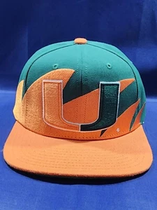 Mitchell & Ness Miami Hurricanes Hat Green/Orange Sharktooth Snapback Cap - Picture 1 of 10