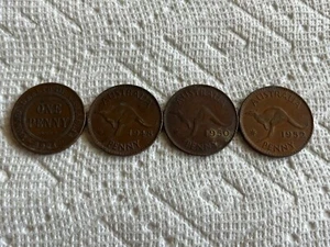 Set di 4 penny AUSTRALIANI 1921, 1948, 1950, 1952 non certificati Giorgio V VI - Foto 1 di 11