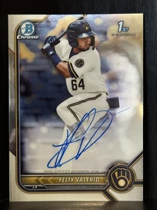 Felix Valerio 2022 Bowman cromo primer autógrafo tarjeta automática #CPA-FV Brewers - Imagen 1 de 2