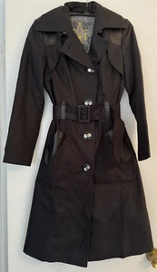Mackage Damen langer schwarzer Trenchcoat mit Gürtel Lederakzent Jacke Mantel XS TP - Bild 1 von 22