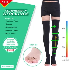 Support 23-32 mmHg Men Women Compression Stockings Flight Travel Swelling Socks - Picture 1 of 14