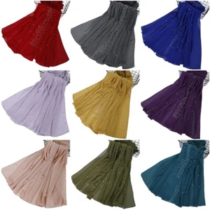 Women Chiffon Crystal Long Scarf Shawl Wrap Summer Breathable Headscarf Scarves - Picture 1 of 30