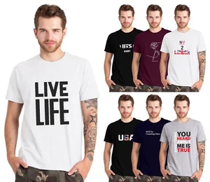 Mens Printed T Shirt Cotton Casual Short Sleeve Slim Fit Top Tee All Sizes S-XXL - Picture 1 of 51