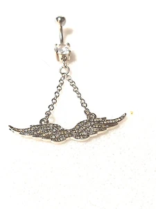 one 14g 7/16 Clear CZ Belly ring 2 inch wing Dange Look Hot Sexy Club Body Art - Picture 1 of 1