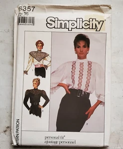 Vtg Simplicity Pattern 8357 Top Blouse Lace Back Button Victorian Miss 16 UNCUT - Picture 1 of 7