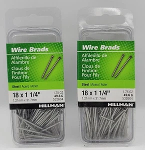 2 Pk- Hillman WIRE BRADS 1-1/4 × 18 STEEL 532604 NEW  - Picture 1 of 4