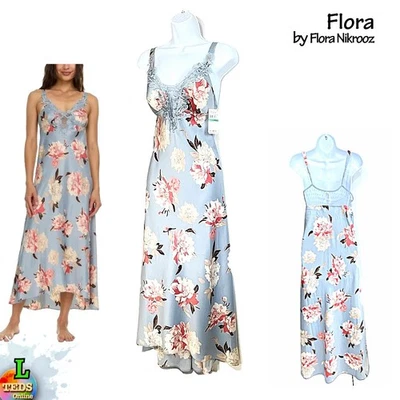 Camisola Flora by Flora Nikrooz L Stella Floral Charmeuse T91092 Cinza Nova com etiquetas - Imagem 1 de 4