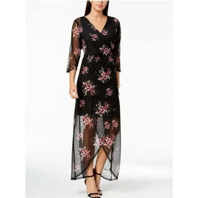 Maxi Vestido Connected Apparel Oscuro Romántico Floral Superpuesto Malla Talla 22W Foto 1 de 4