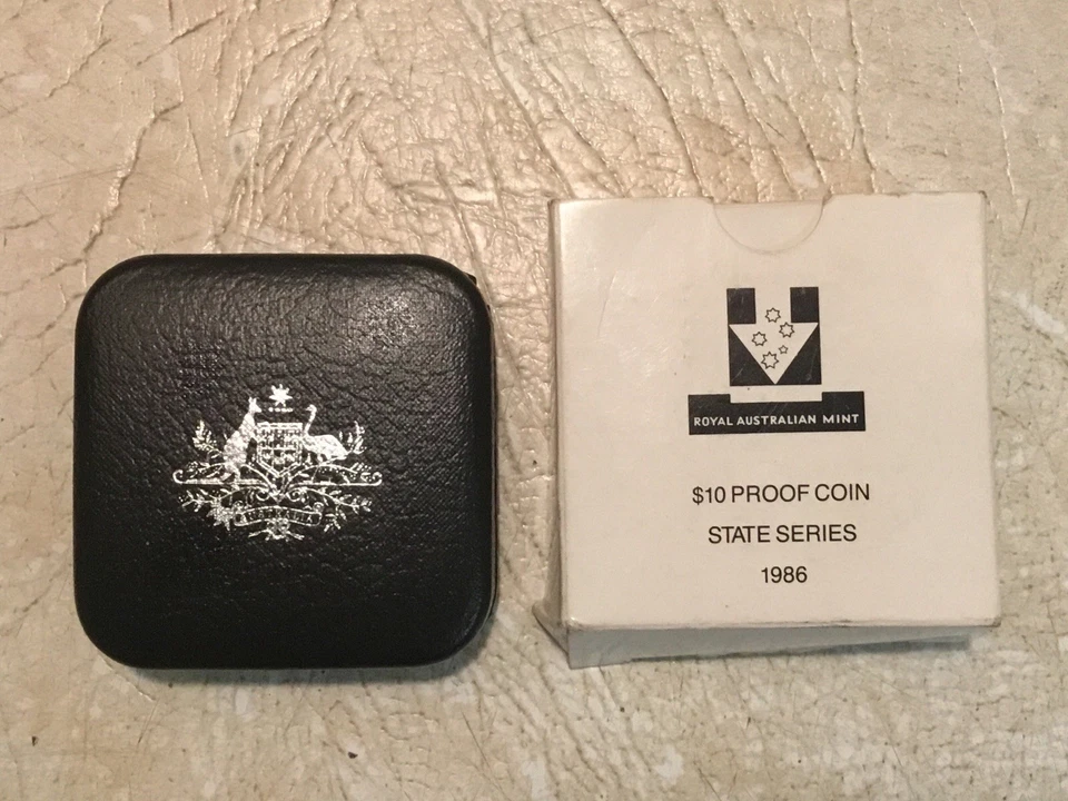 1836 1986 South Australia $10 Proof Silver Coin State  Original Case & Box - Image 1 of 4