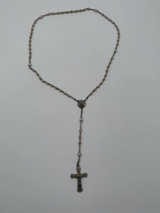 Vintage rosa Perlen Rosenkranz Kreuz Anhänger - Italien gestempelt Halskette 18" - Bild 1 von 5