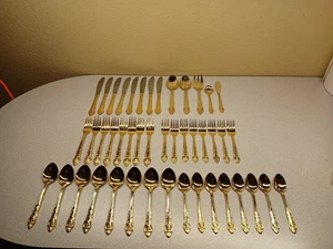 Hanford Forge, H.F.LTD. , Gold Plated Stainless Flatware Set , 45pc., Silverware - Picture 1 of 21