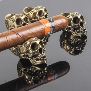 Vintage Copper Skull Cigar Holder Large Diameter Stand Portable Metal Ashtray - Picture 1 of 12