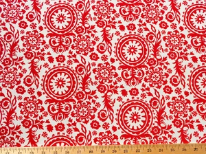  Stoff ROT WEISS Pennsylvania Niederländisch Indoor Outdoor Medaillons Tischdecke BTY - Bild 1 von 2