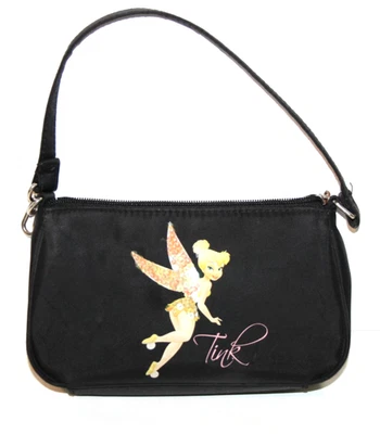 Disney Tinker Bell Tink Negro Nylon Cremallera Correa Lentejuelas Bolso Cartera 8" Foto 1 de 4