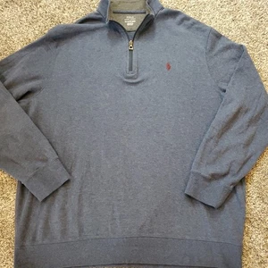 Polo Ralph Lauren uomo XXL maglione manica lunga 1/4 zip blu maglia erica - Foto 1 di 9