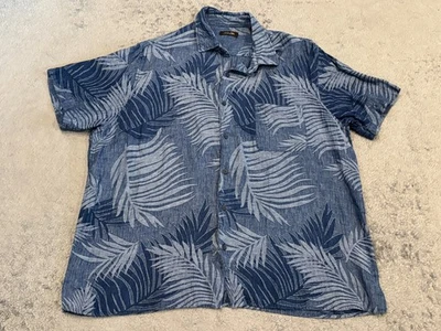Tasso Elba Silk & Linen Shirt Mens 2XL Blue Palm Short Sleeve Coastal Floral - Image 1 of 4