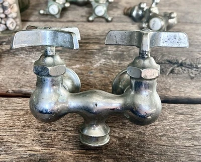 Antique Clawfoot Tub Fixture Hot Cold Knobs Shows Age & Wear - Image 1 of 4