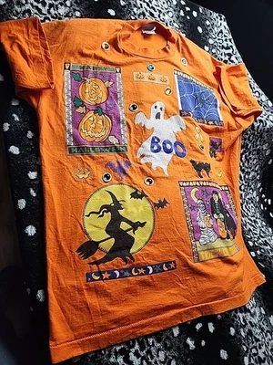 Camisa de Halloween vintage de pinturas con tinta de la India con gráfico de una sola puntada talla única  Foto 1 de 4