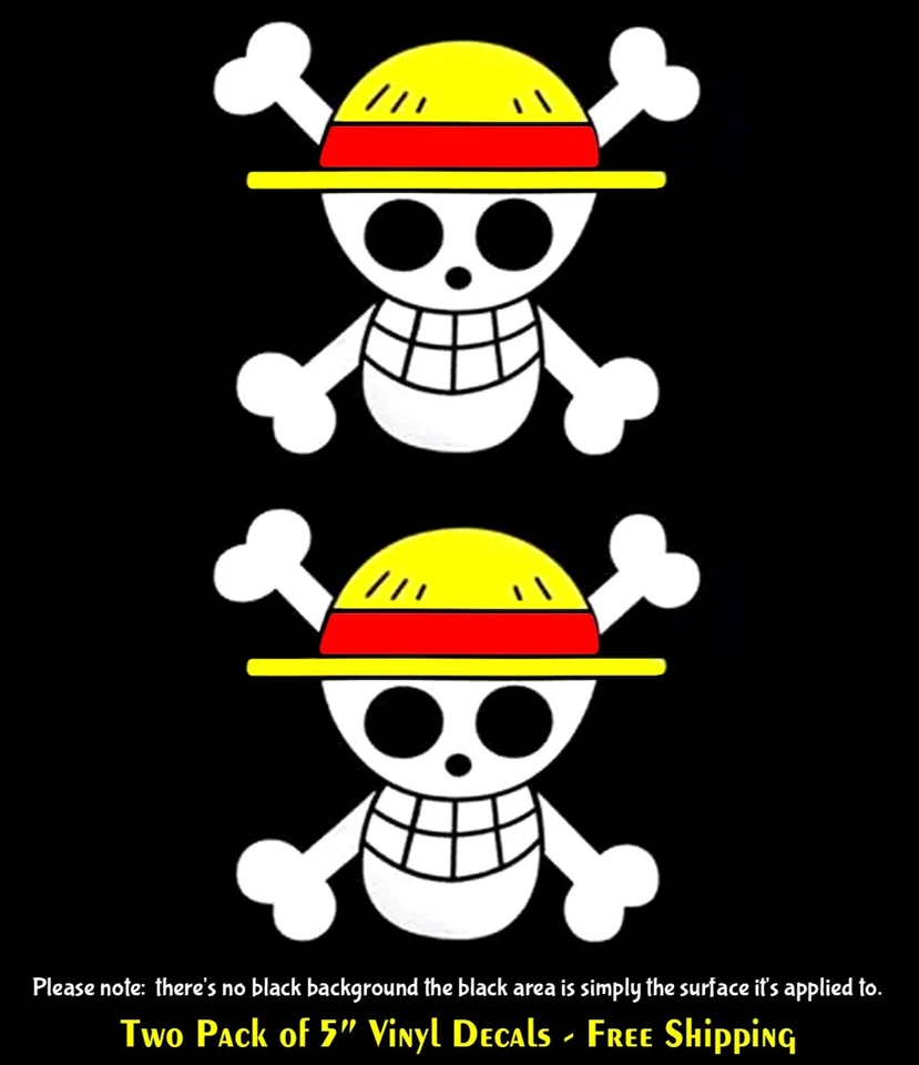 SIGNAGE CAFE One Piece Pirate Luffy Freedom Symbol –2 PK of 5" White Vinyl Decals Car Window