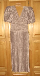 Mary McFadden Couture Fortuny Pleated Formal Dress Size 8 Tan w/Satin Sheen - Picture 1 of 24