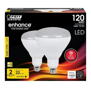 Feit Electric Flood LED Light Bulb 2 Pack 120w Equivalent BR40 Dimmable Recessed - Picture 1 of 2
