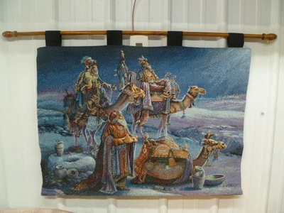 Christmas Tapestry Wall Hanging 33 x24 Wise Men Came Bearing Gifts - Tom Dubois - Image 1 of 4