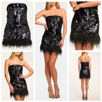 RAMY BROOK AUTHENTIC BRAND NEW ORIGINAL ELSIE SEQUIN FEATHER DRESS Size 10, NWT - Image 1 of 4