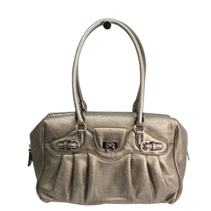 Salvatore Ferragamo Gancini Silver Leather Handbag Authentic - Picture 1 of 9
