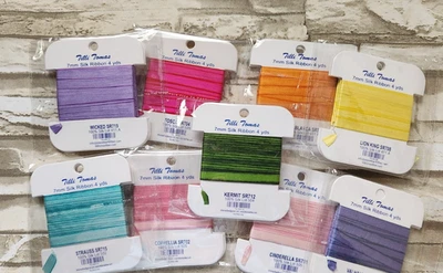 Tilli Tomas Silk Ribbon 7mm You CHOOSE Your Colors  100% Silk 4 yd Card - Image 1 of 2