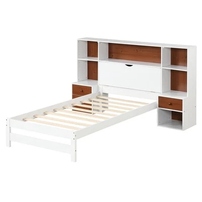 Twin Bed Frame w/ 3 Drawers Storage Headboard & Nightstands 7 Compartments - Image 1 of 4