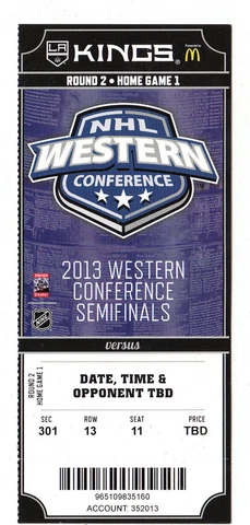 2013 LOS ANGELES KINGS VS SHARKS FULL TICKET STUB GAME #1 PLAYOFFS QUICK SHUTOUT Cover